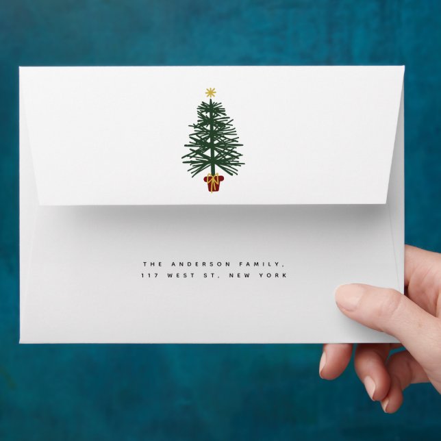 Christmas Tree Personalised Simple Modern Envelope (Hand)