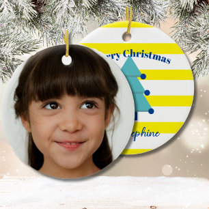 Christmas Tree Photo Blue Colourful Modern Ceramic Tree Decoration