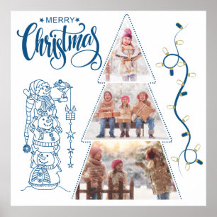 Christmas Tree photo collage Blue Style Poster