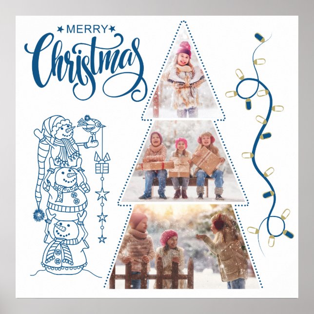 Christmas Tree photo collage Blue Style Poster (Front)