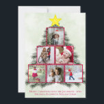 Christmas Tree Photo Collage Cute Festive Holiday Card<br><div class="desc">This fun holiday card features a 6 photo collage of square pictures arranged in a triangle shape over a hand painted watercolor pine Christmas tree. Each photo is enclosed in a festive red square and there is a yellow and gold star at the top. There is space for a short...</div>
