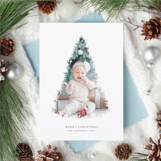 Christmas Tree Photo Collage Holiday Card (Baby's first Christmas holiday card)
