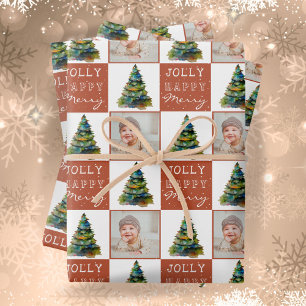 Christmas Tree Photo Holiday Pattern Wrapping Paper Sheet