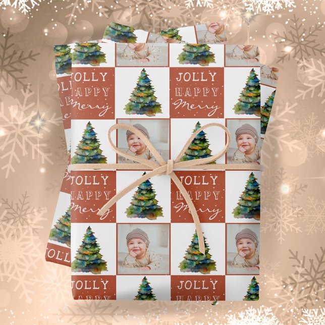 Christmas Tree Photo Holiday Pattern Wrapping Paper Sheet (Creator Uploaded)