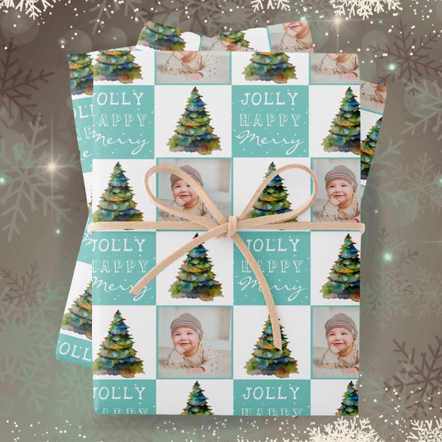 Christmas Tree Photo Holiday Pattern Wrapping Paper Sheet (Creator Uploaded)