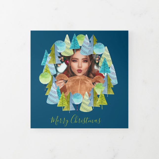 Christmas Tree  Photo Personalised Christmas Tri-Fold Holiday Card (Cover)