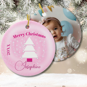 Christmas Tree Photo Pink Stars Ceramic Tree Decoration