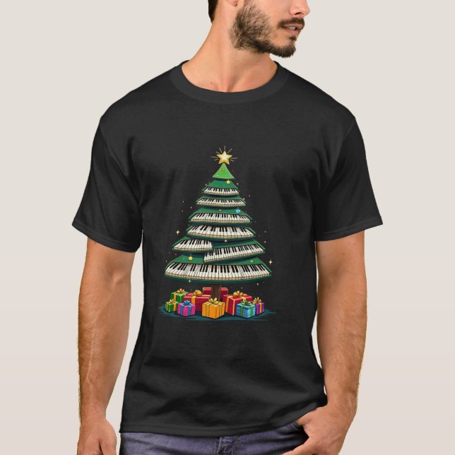 Christmas Tree Piano Keyboard Holiday Music Lover  T-Shirt (Front)