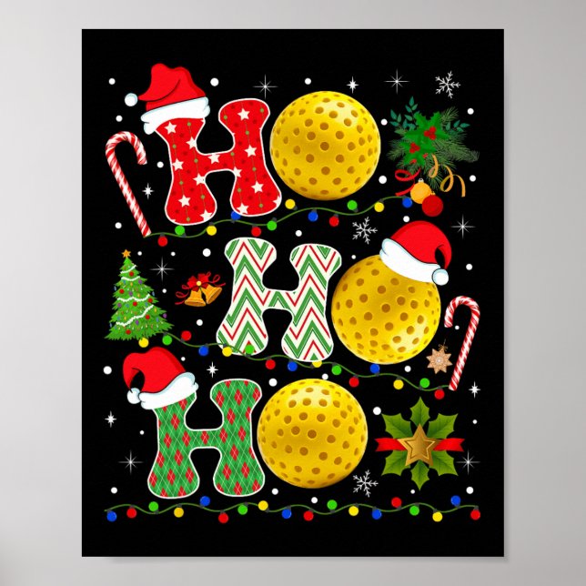Christmas Tree Pickleball Ho Ho Ho Santa Lights Xm Poster (Front)