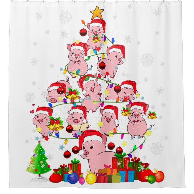 christmas tree pig christmas santa animal farmer  shower curtain (Front)