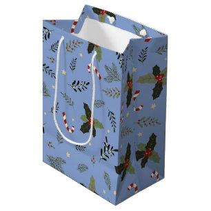 Christmas Tree Pine Branch Holly Berry Mistletoe Medium Gift Bag
