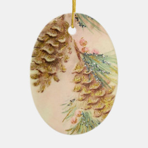 Christmas Tree Pinecones Sparkle Look Vintage Ceramic Tree Decoration
