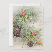 Christmas Tree Pines and Flower Painting
