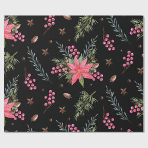 Christmas Tree Pink Berries Pattern Wrapping Paper