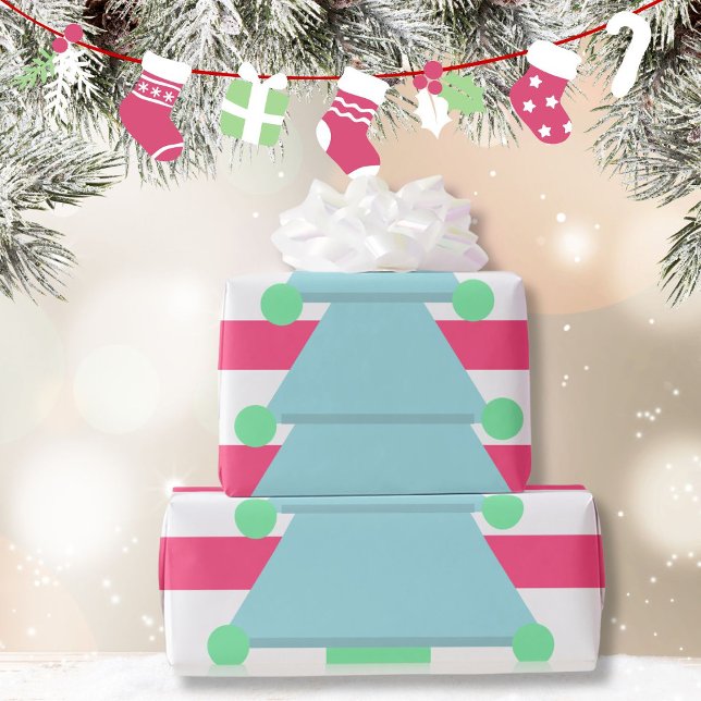 Christmas Tree Pink Blue White  Wrapping Paper (Creator Uploaded)