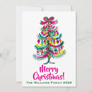 Christmas Tree Pink Boho Holiday Card