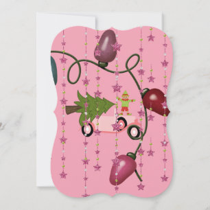 Christmas Tree Pink Car Elf Flat Greeting Card