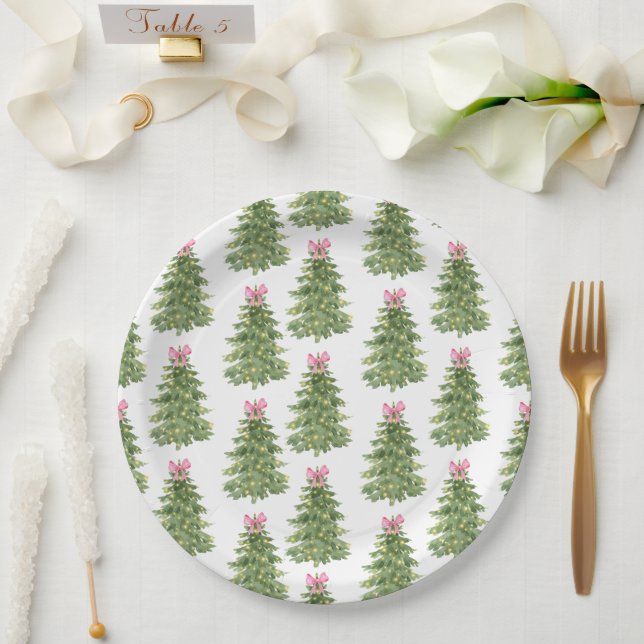 Christmas Tree Pink Christmas Party Paper Plate (Wedding)