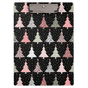 Christmas Tree Pink & Green with Black Background Clipboard