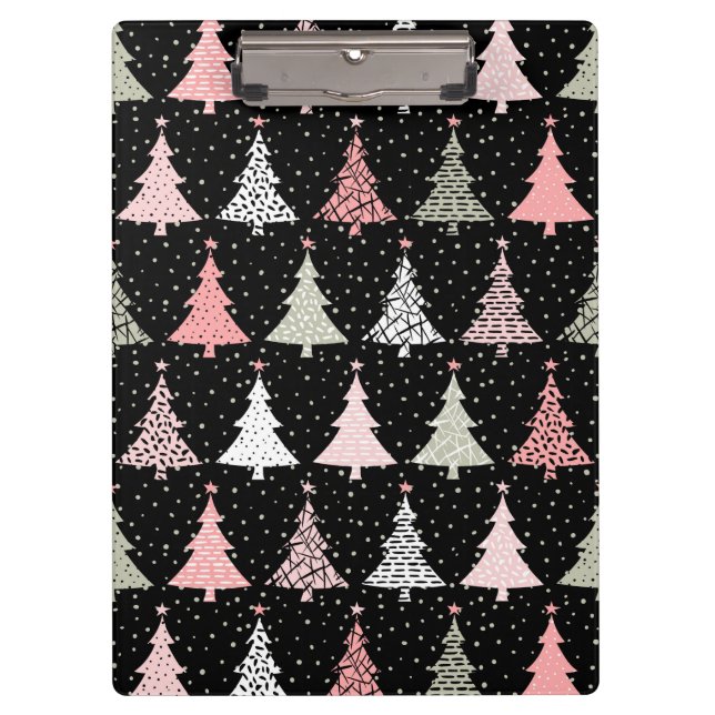 Christmas Tree Pink & Green with Black Background Clipboard (Front)