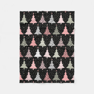 Christmas Tree Pink & Green with Black Background Fleece Blanket
