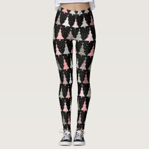 Christmas Tree Pink & Green with Black Background Leggings