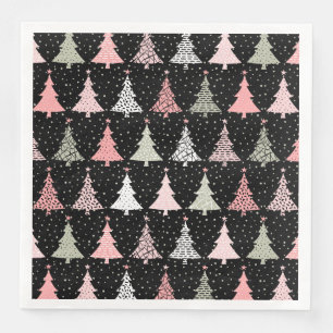 Christmas Tree Pink & Green with Black Background Napkin