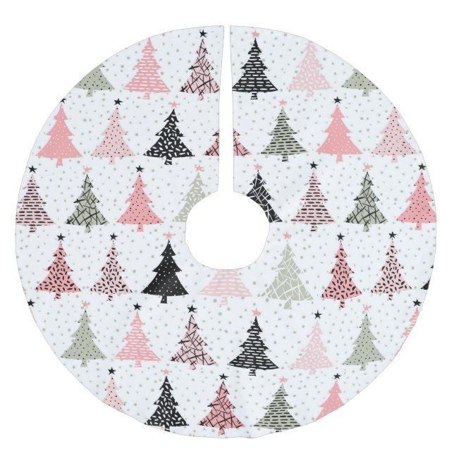 Christmas Tree Pink & Green with White Background Brushed Polyester Tree Skirt (Front)