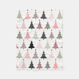 Christmas Tree Pink & Green with White Background Fleece Blanket