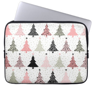 Christmas Tree Pink & Green with White Background Laptop Sleeve