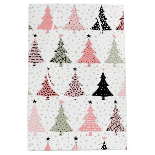 Christmas Tree Pink & Green with White Background Medium Gift Bag