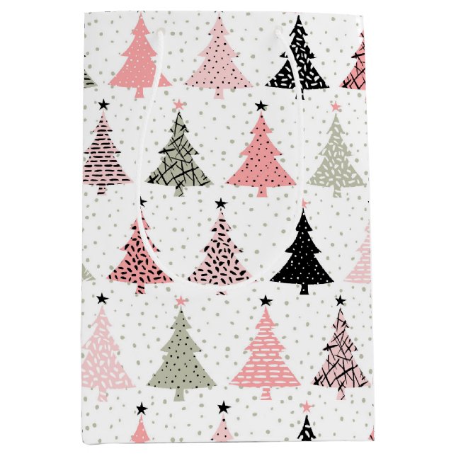 Christmas Tree Pink & Green with White Background Medium Gift Bag (Front)