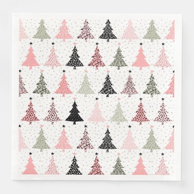 Christmas Tree Pink & Green with White Background Napkin (Front)