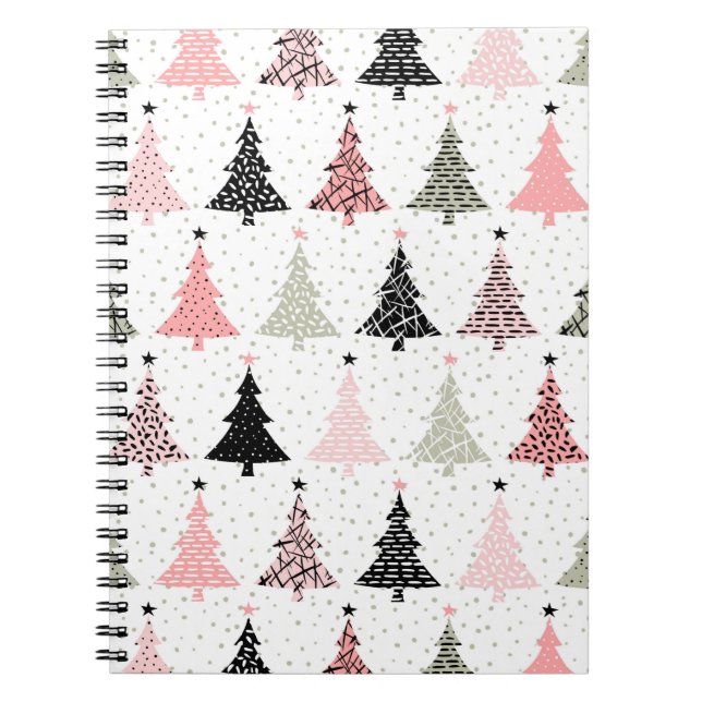 Christmas Tree Pink & Green with White Background Notebook (Front)