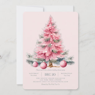 Christmas Tree Pink Holiday Dinner Invitation