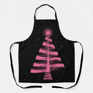 Christmas Tree Pink Night Sky Stars Winter Xmas Apron
