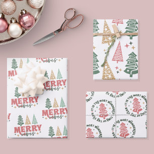 Christmas Tree Pink Wrapping Paper Sheet