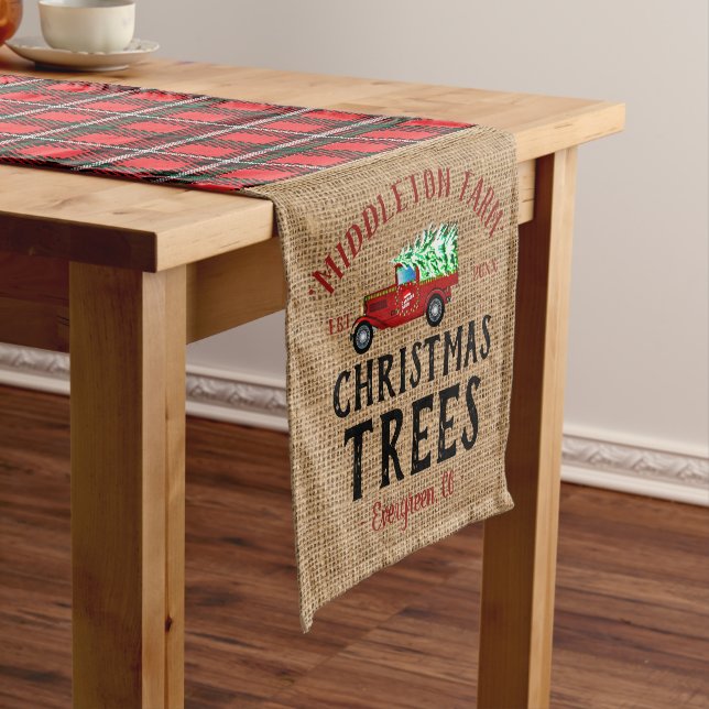 Christmas 🎄 Tree Plaid Farmhouse Short Table Runner (In Situ)