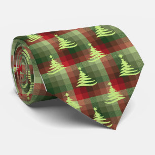 Christmas Tree Plaid Forest Green Single-Sided Tie