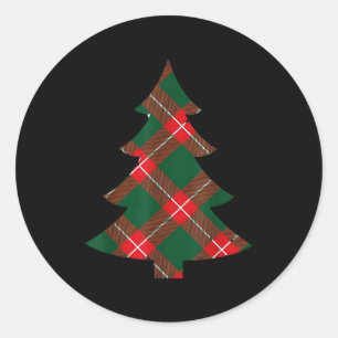 Christmas Tree Plaid Pattern Red Green Holiday For Classic Round Sticker