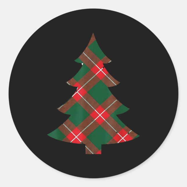 Christmas Tree Plaid Pattern Red Green Holiday For Classic Round Sticker (Front)