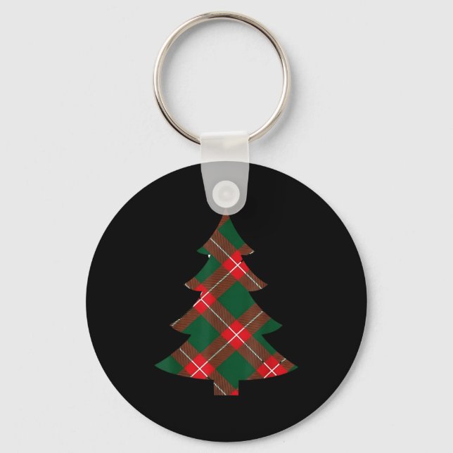 Christmas Tree Plaid Pattern Red Green Holiday For Key Ring (Front)