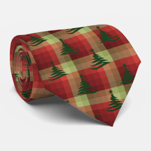 Christmas Tree Plaid Red Two-Sided Tie