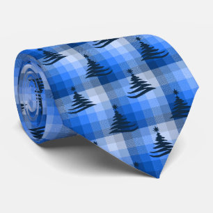 Christmas Tree Plaid Royal Blue Two-Sided Tie