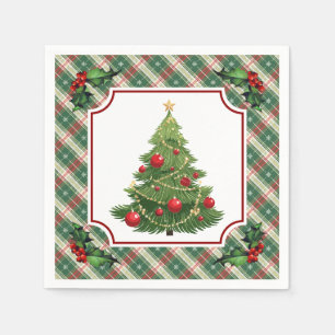 Christmas Tree Plaid with Holly Napkin