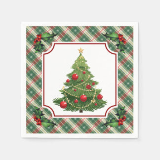Christmas Tree Plaid with Holly Napkin
