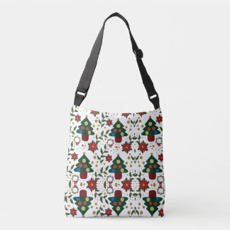 Christmas Tree Poinsettia Wreath Pattern — Festive Crossbody Bag
