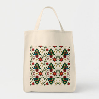 Christmas Tree Poinsettia Wreath Pattern — Festive Tote Bag