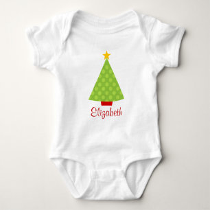 Christmas Tree Polka Dots Kids Personalised Baby Bodysuit
