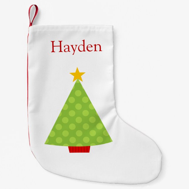 Christmas Tree Polka Dots Kids Personalised Small Christmas Stocking (Front)